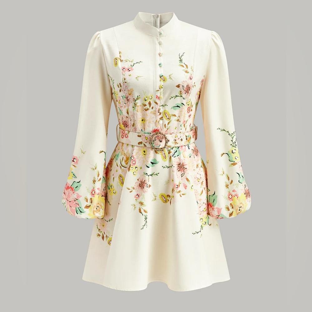 Commense Floral Print Button Detail Dress With Belt